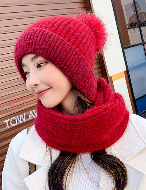 Fashion Wine Red Hair Ball Knitted Scarf All-in-one Kit