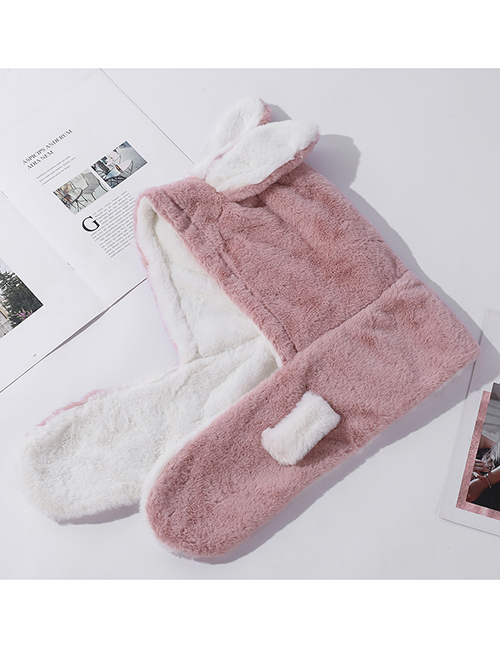 Fashion Pink Bunny Ears Plush Scarf One-piece Kit