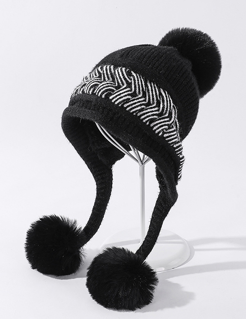 Fashion Black Twist Knit Wool Ball Cap