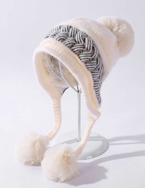 Fashion Milky White Twist Knit Wool Ball Cap