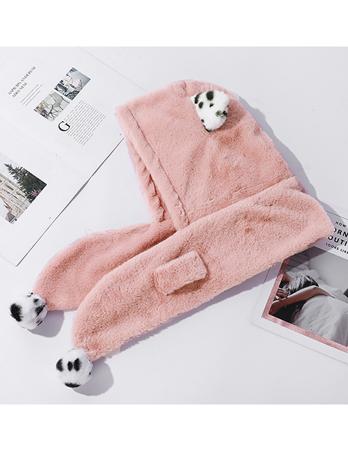Fashion Pink Spotted Ball Bear Scarf Hat Set