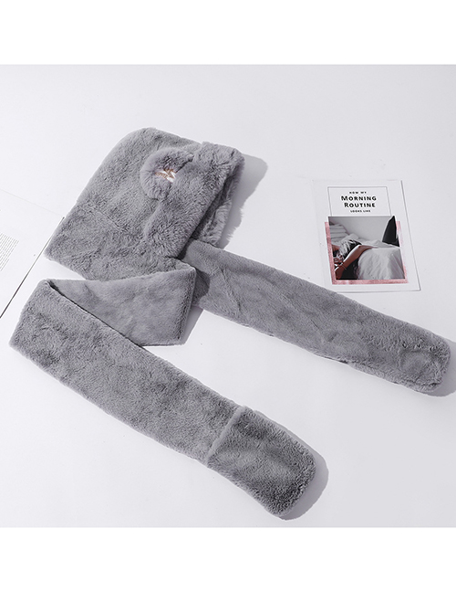 Fashion Grey M Standard Plush Scarf And Gloves Three-piece Suit