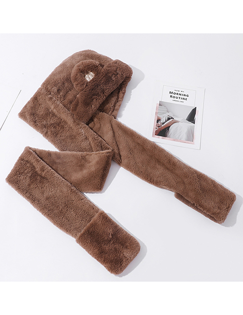 Fashion Coffee Color M Standard Plush Scarf And Gloves Three-piece Suit