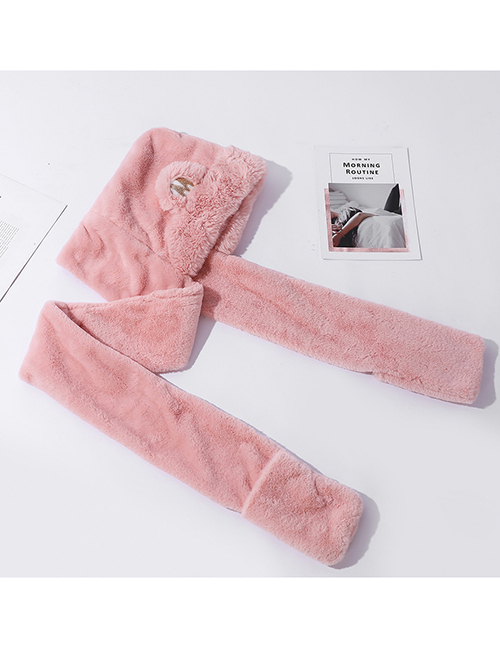 Fashion Pink M Standard Plush Scarf And Gloves Three-piece Suit