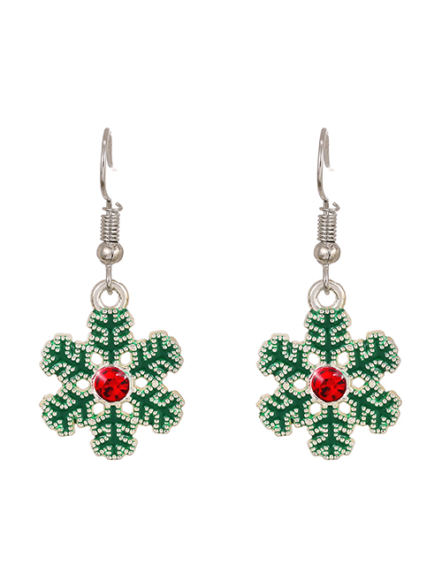 Fashion Green Snowflake Christmas Oil Drop Snowflake Earrings