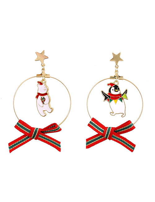 Fashion Polar Bear Penguin Ring Resin Christmas Boots Cane Snowflake Penguin Asymmetrical Earrings