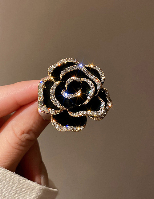 Fashion Black Alloy Diamond Painted Flower Brooch
