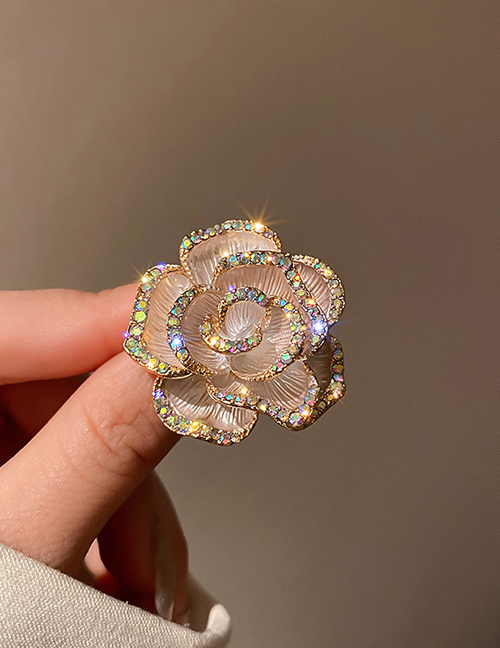 Fashion Shell White Alloy Diamond Painted Flower Brooch