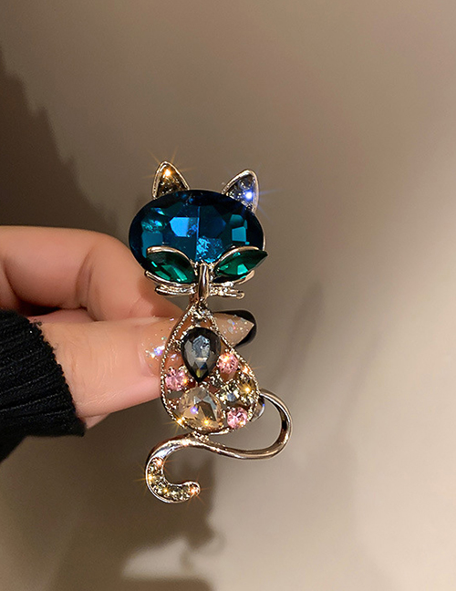 Fashion Gold Color Alloy Diamond Cat Brooch