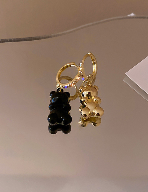 Fashion Black Painted Bear Asymmetrical Earrings