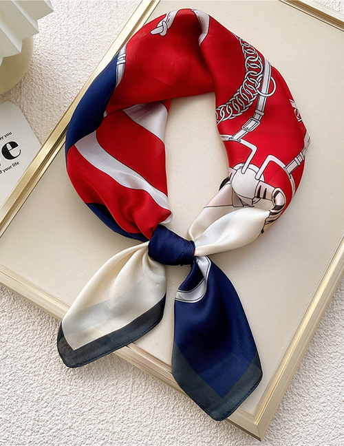 Fashion Belt Buckle Red Navy Blue Printed Neck Scarf