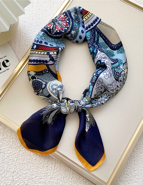 Fashion Bead Rope Flower Navy Blue Printed Neck Scarf