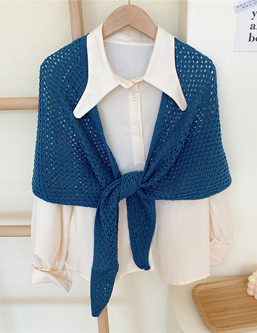 Fashion Triangular Mesh Stripe Blue Wool Triangle Knit Small Shawl