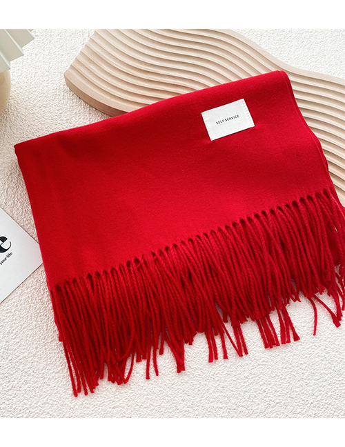 Fashion Red Fringe Scarf With Faux Cashmere Letters