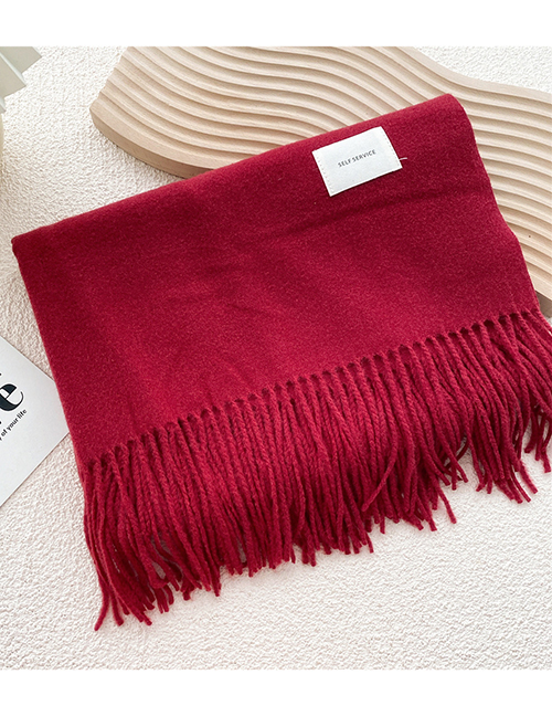 Fashion Red Wine Fringe Scarf With Faux Cashmere Letters