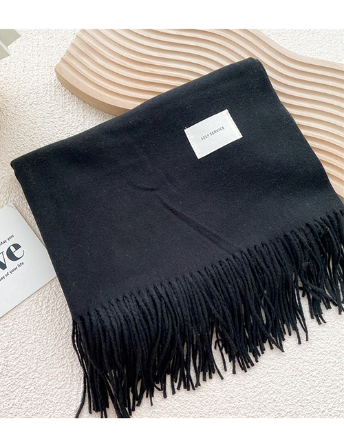 Fashion Black Fringe Scarf With Faux Cashmere Letters