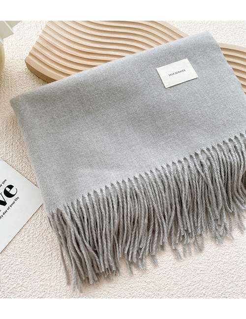 Fashion Light Grey Fringe Scarf With Faux Cashmere Letters
