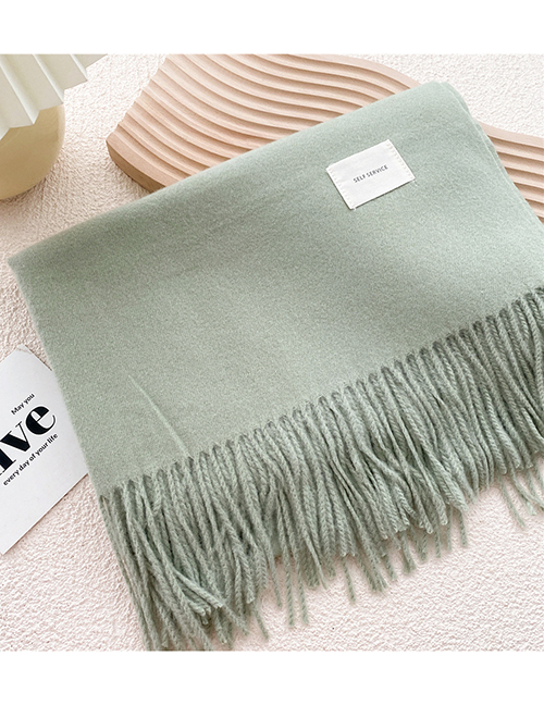 Fashion Light Green Fringe Scarf With Faux Cashmere Letters