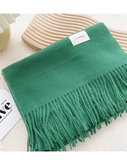 Fashion Dark Green Fringe Scarf With Faux Cashmere Letters