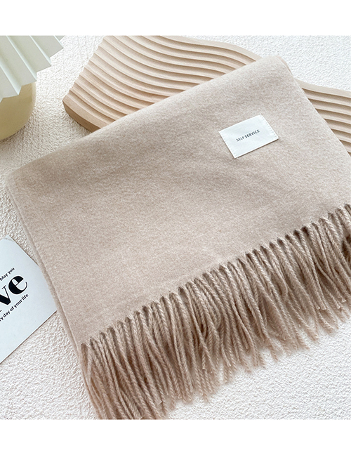 Fashion Beige Fringe Scarf With Faux Cashmere Letters