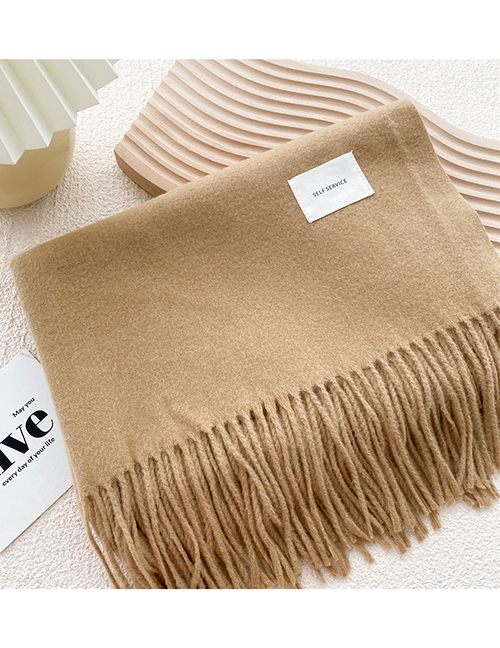 Fashion Camel Fringe Scarf With Faux Cashmere Letters