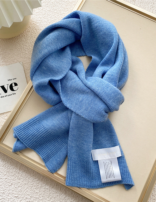Fashion Sky Blue Knitted Patch Long Scarf