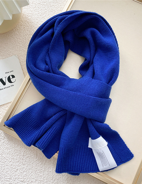 Fashion Sapphire Blue Knitted Patch Long Scarf