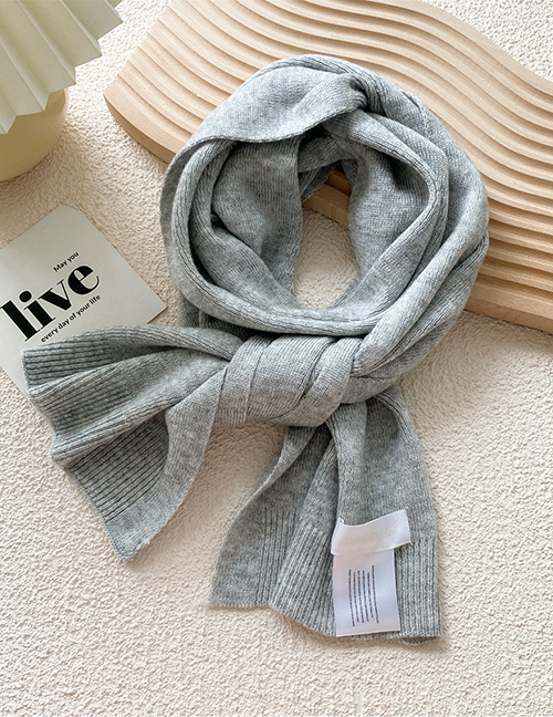 Fashion Clipped Gray Knitted Patch Long Scarf