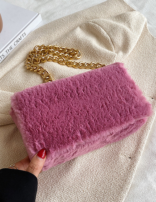 Fashion Pink Square Flap Plush Shoulder Bag