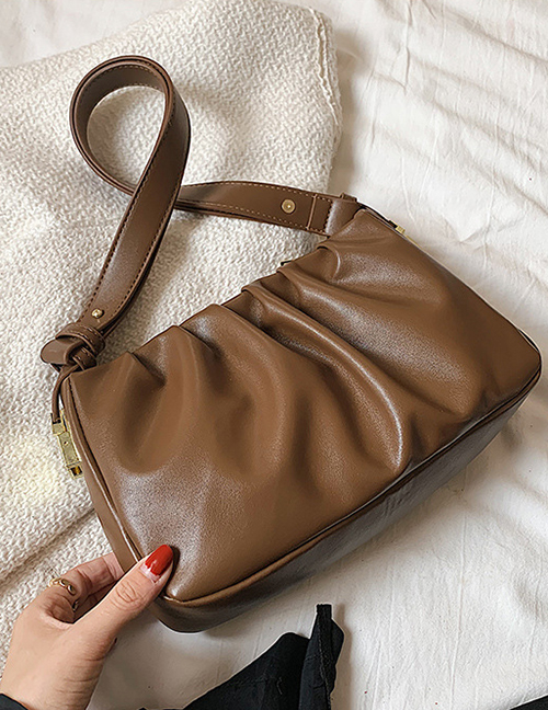 Fashion Brown Pu Pleated Shoulder Bag
