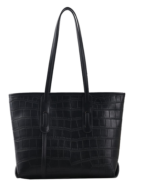 Fashion Black Stone Pattern Large Capacity Shoulder Bag