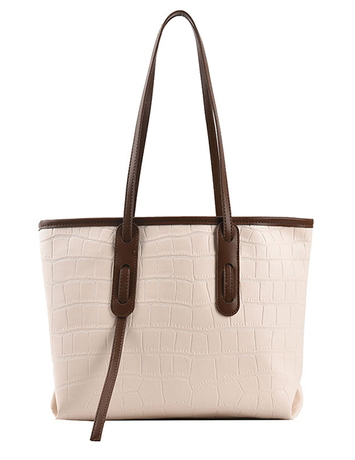 Fashion White With Brown Stone Pattern Large Capacity Shoulder Bag