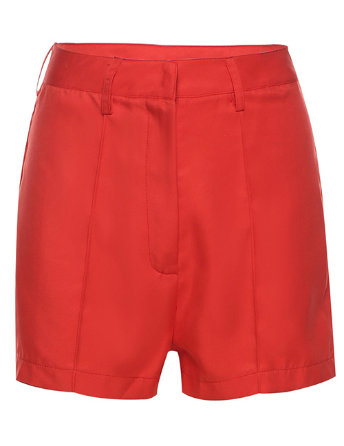 Fashion Red Shorts-k21p05291 Zip Suit Shorts