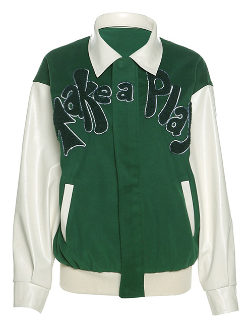 Fashion #name? Lapel Long Sleeve Printed Baseball Jacket