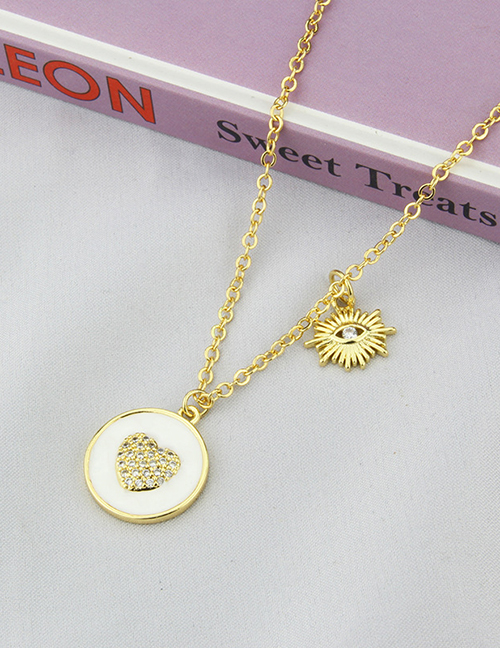 Fashion White Pendant Copper Inlaid Zirconium Round Heart Necklace