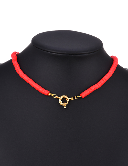 Fashion Red Titanium Steel Soft Pottery Boat Tuo Buckle Necklace