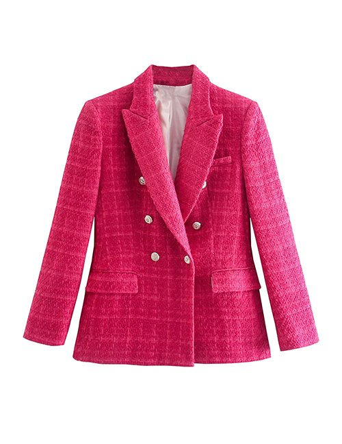 Fashion rose-Red Textured Double-breasted Blazer