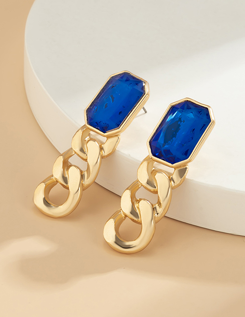 Fashion Gold Coloren Royal Blue Diamond Alloy Geometric Square Diamond Chain Earrings