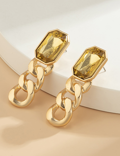 Fashion Gold Coloren Yellow Diamond Alloy Geometric Square Diamond Chain Earrings