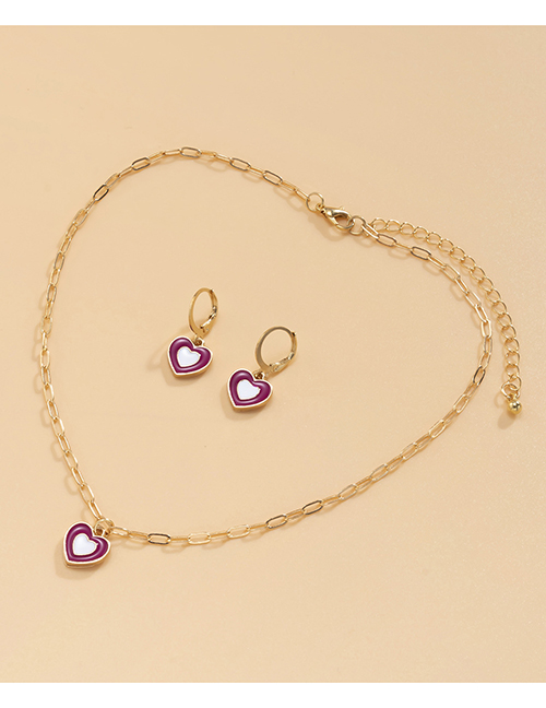 Fashion Gold Color+purple Alloy Drop Nectarine Love Earring Necklace Set