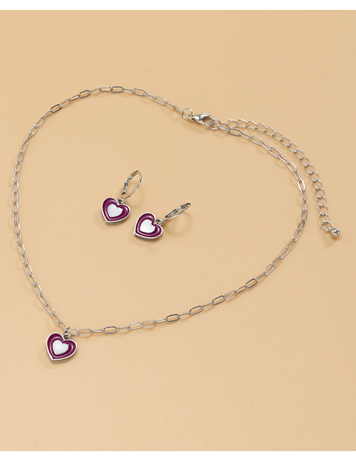 Fashion White K+purple Alloy Drop Nectarine Love Earring Necklace Set