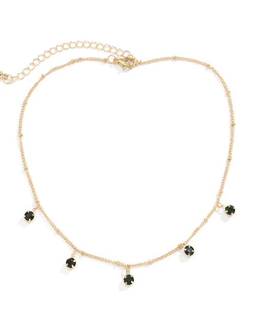 Fashion Gold Coloren Deep Green Diamond Metal Rhinestone Tassel Chain Necklace
