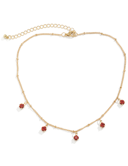 Fashion Gold Color And Red Diamonds Metal Rhinestone Tassel Chain Necklace