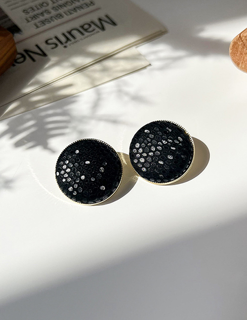 Fashion Black Alloy Leather Round Earrings