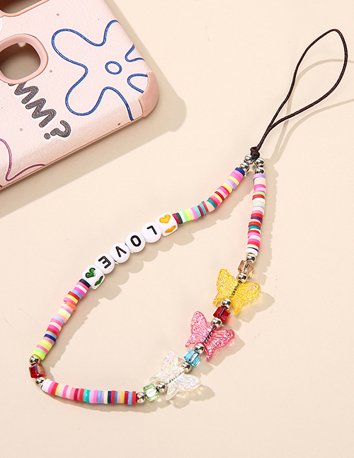 Fashion Butterfly Letters Rose Red Letter Butterfly Soft Ceramic Beaded Mobile Phone Strap