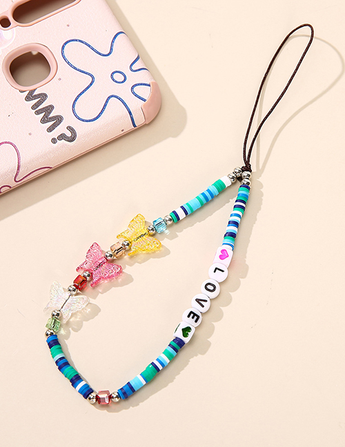 Fashion Butterfly Alphabet Blue Letter Butterfly Soft Ceramic Beaded Mobile Phone Strap