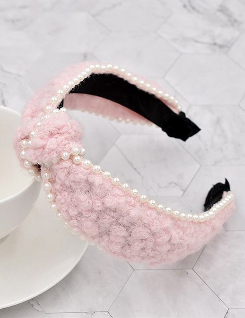Fashion Pink Lamb Hair Pearl Knotted Headband