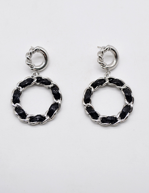 Fashion Silver Metal Leather Braided Earrings