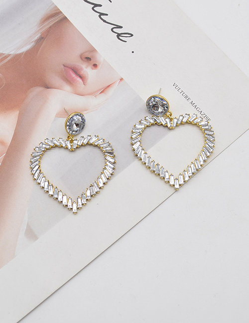 Fashion Silver Metal Inlaid Zirconium Heart Earrings