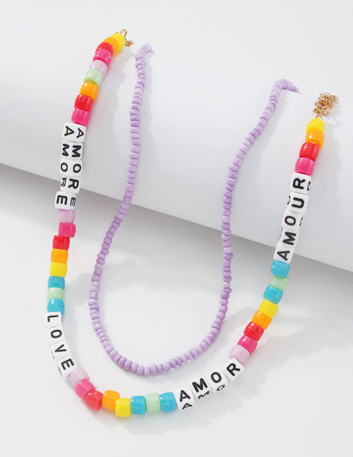 Fashion Color Random Colorful Rice Beads Resin Letter Necklace